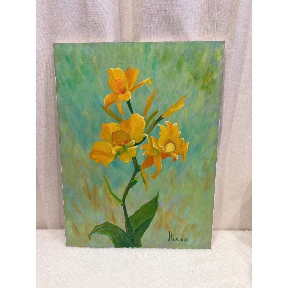 Yellow Orchids Original Floral Oil Painting on Canvas